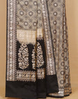 Black and Beige Patterned Resham Soft Banarasi Saree