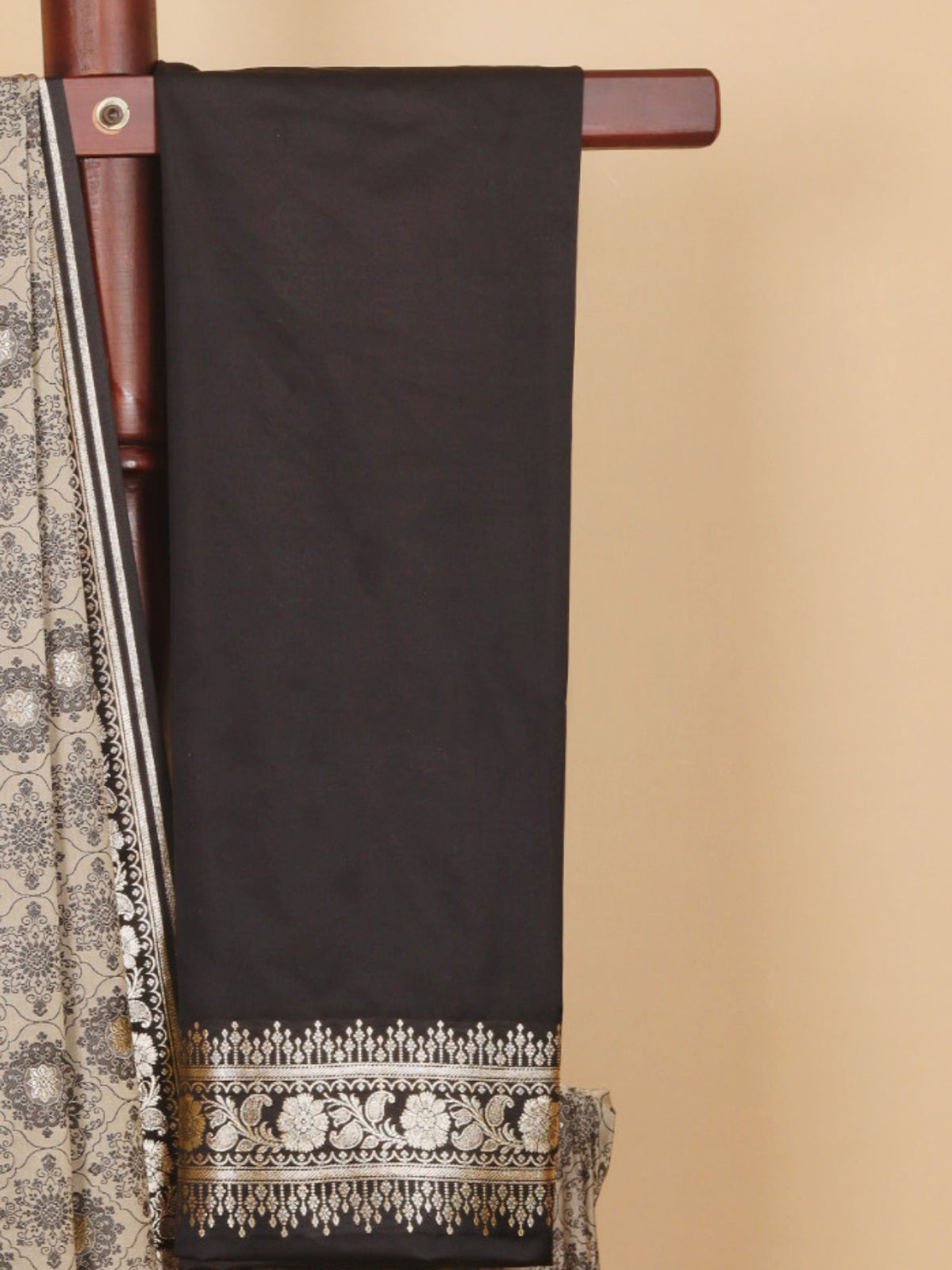 Black and Beige Patterned Resham Soft Banarasi Saree
