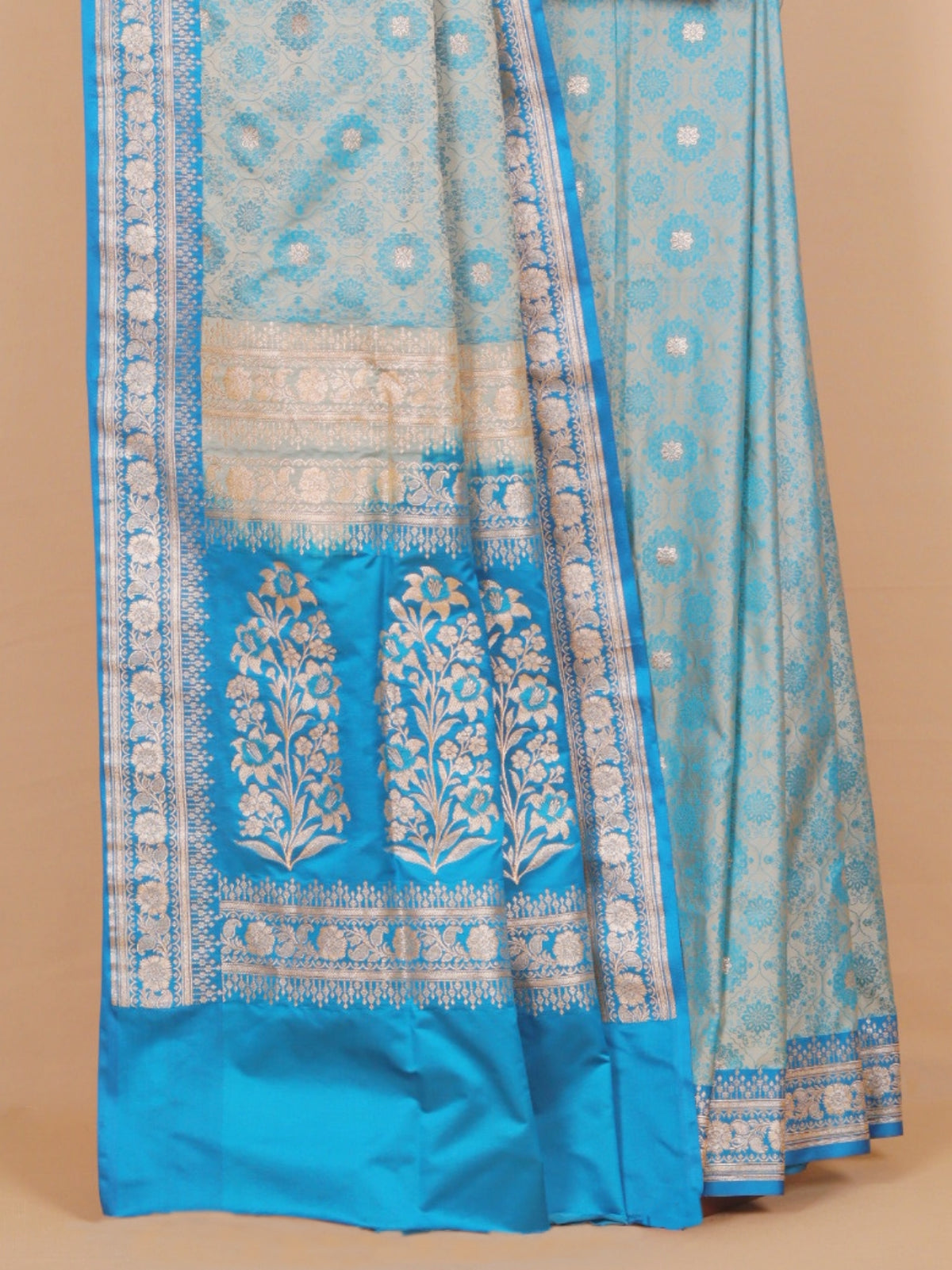 Light Blue and Turquoise Resham Soft Banarasi Saree