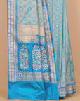 Light Blue and Turquoise Resham Soft Banarasi Saree