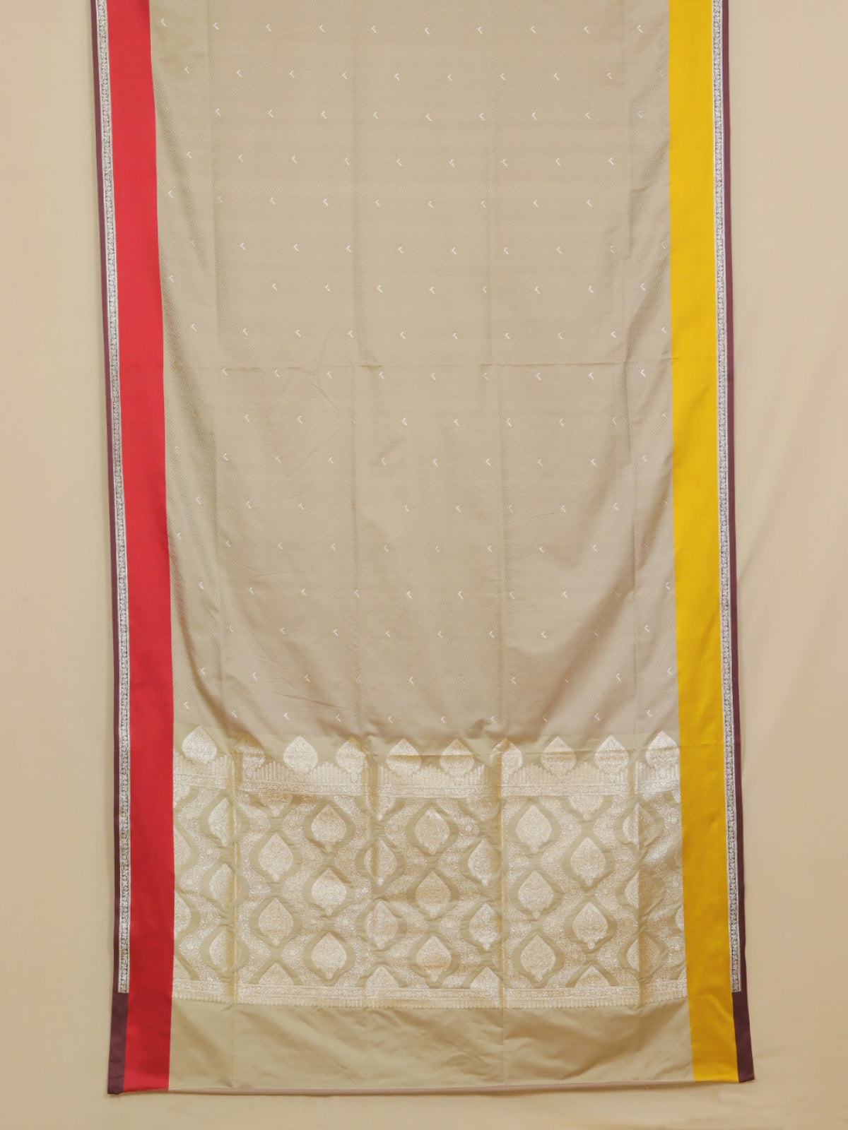 Beige with Red Banarasi Mashru Silk Saree
