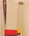 Beige with Red Banarasi Mashru Silk Saree