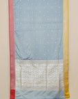 Light Blue Polka Dot Saree with Yellow and Red Woven Border Banarasi Mashru Silk Saree