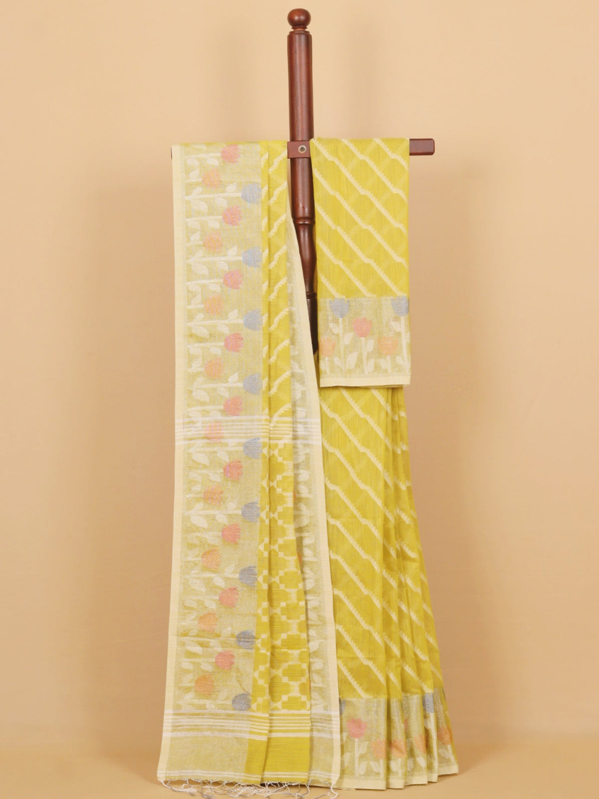 Light Mehendi Jamdani Cotton Saree