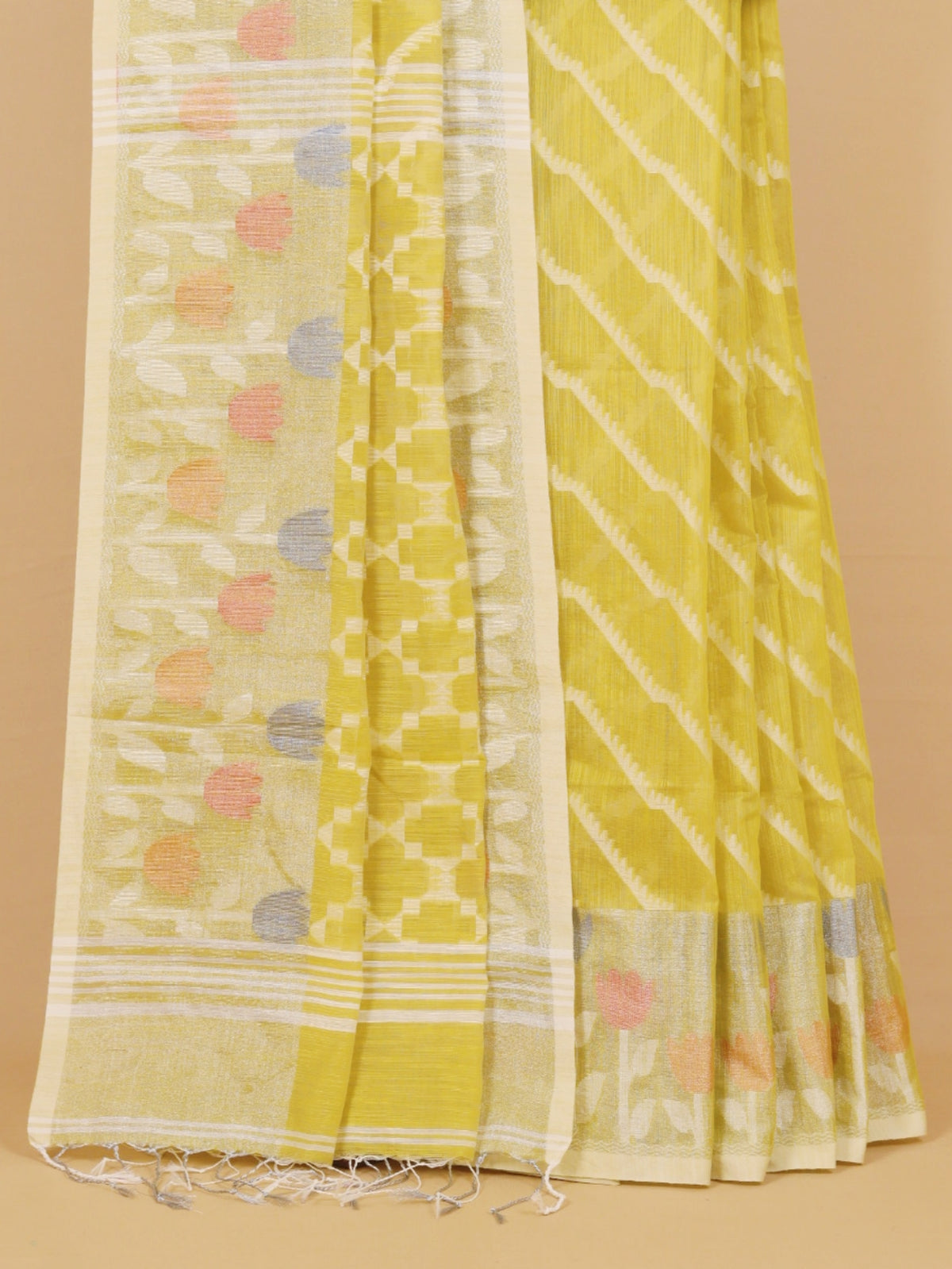 Light Mehendi Jamdani Cotton Saree