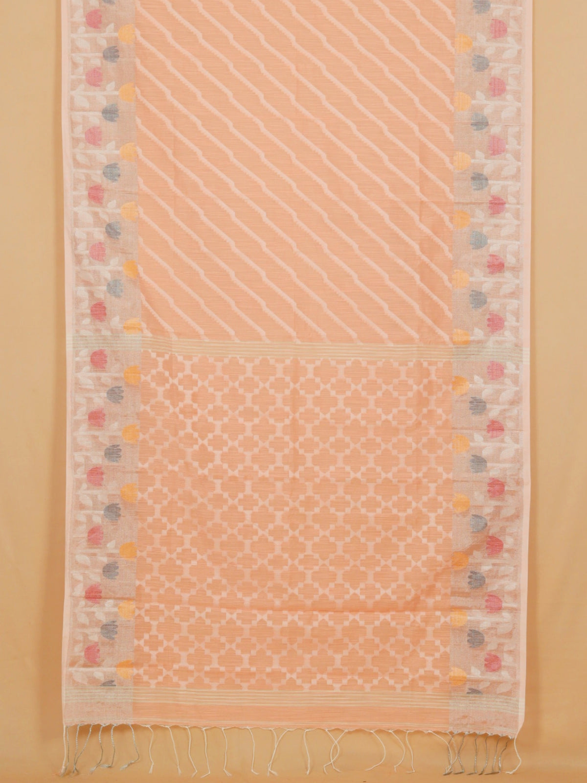 Peach Jamdani Cotton Saree