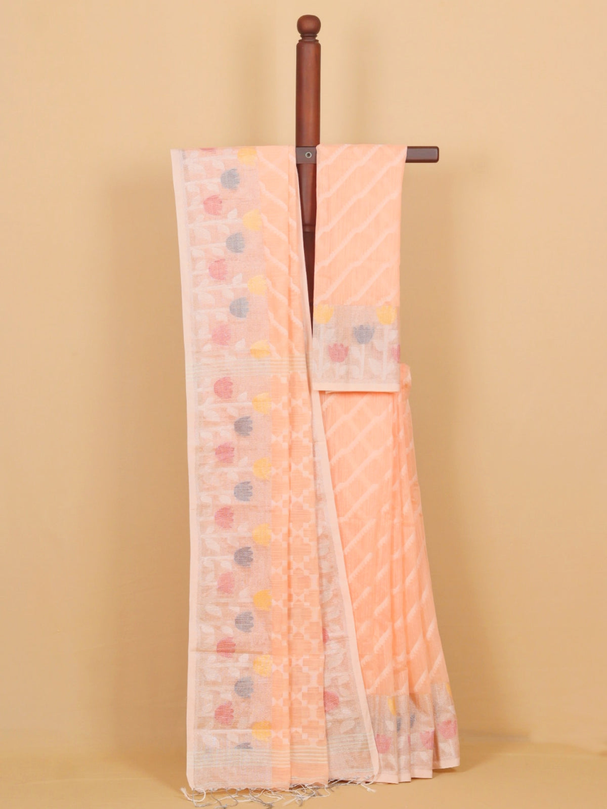 Peach Jamdani Cotton Saree