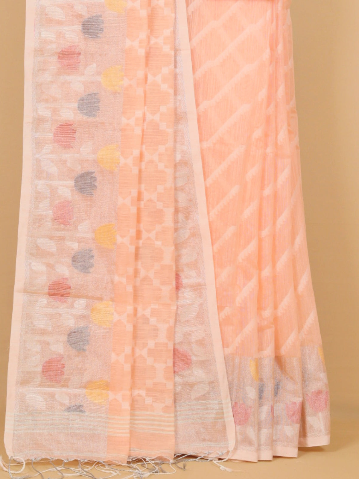 Peach Jamdani Cotton Saree