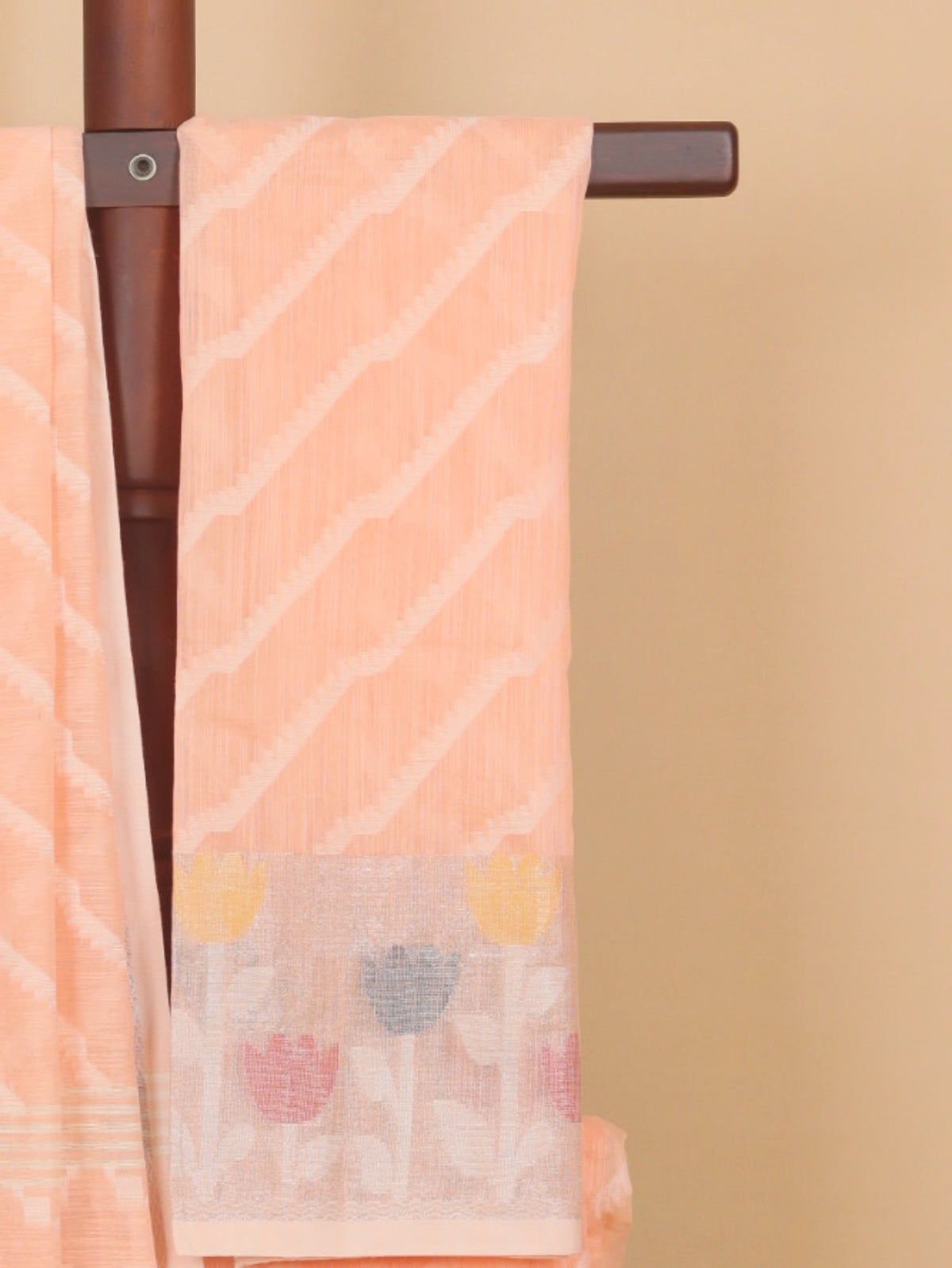 Peach Jamdani Cotton Saree