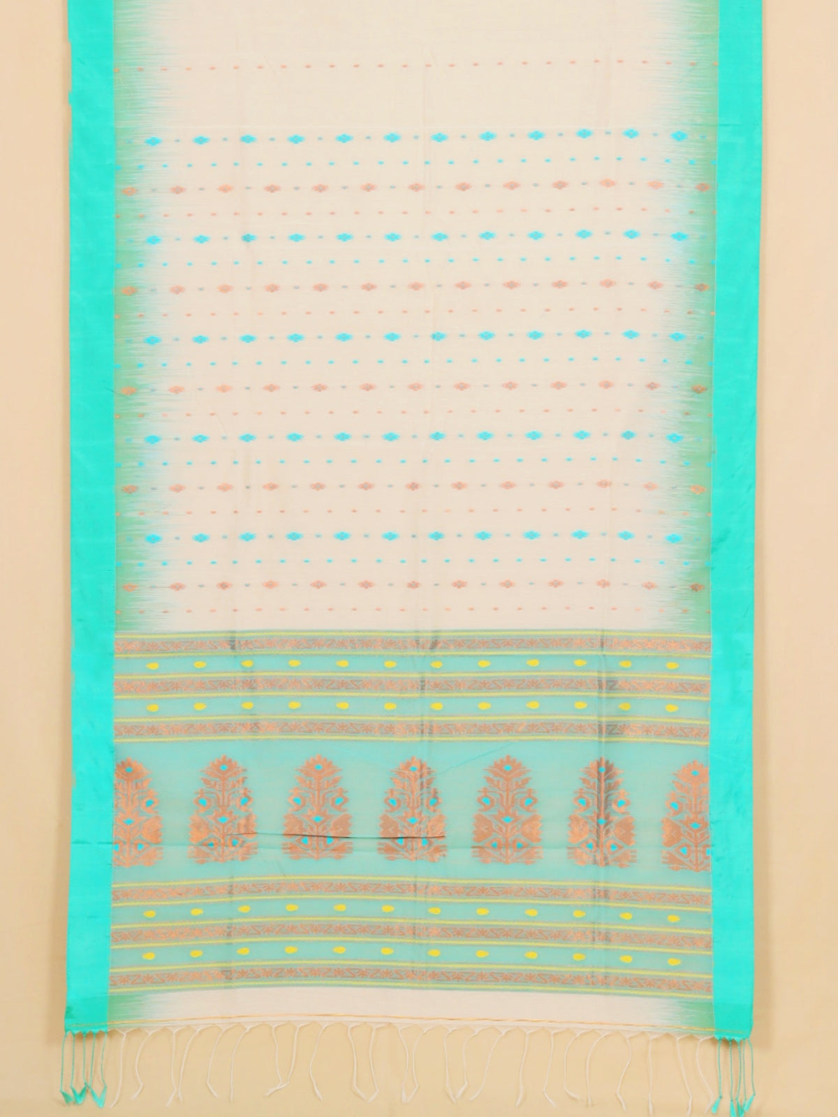 Cream by pista green cotton dhakai saree