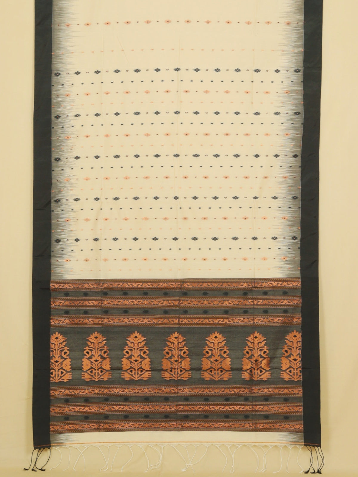Cream by black cotton dhakai saree