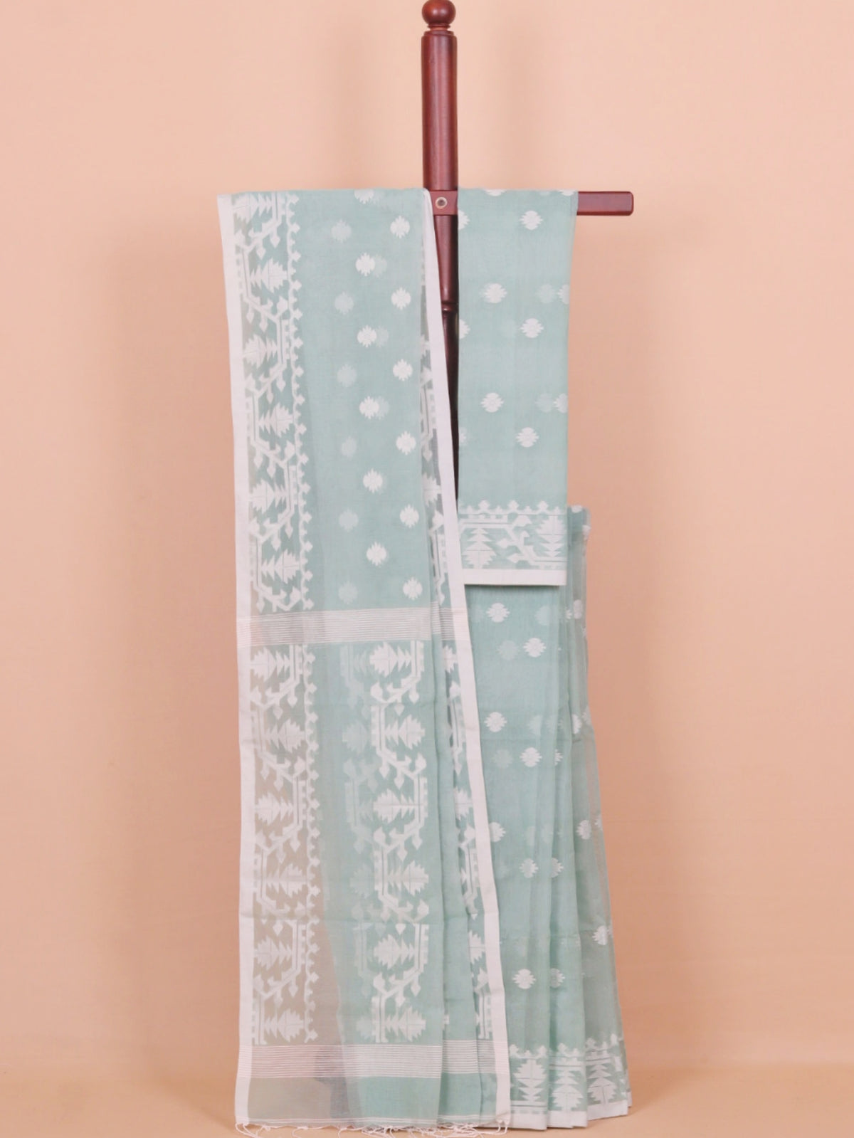 Sea Green Jamdani Cotton Saree