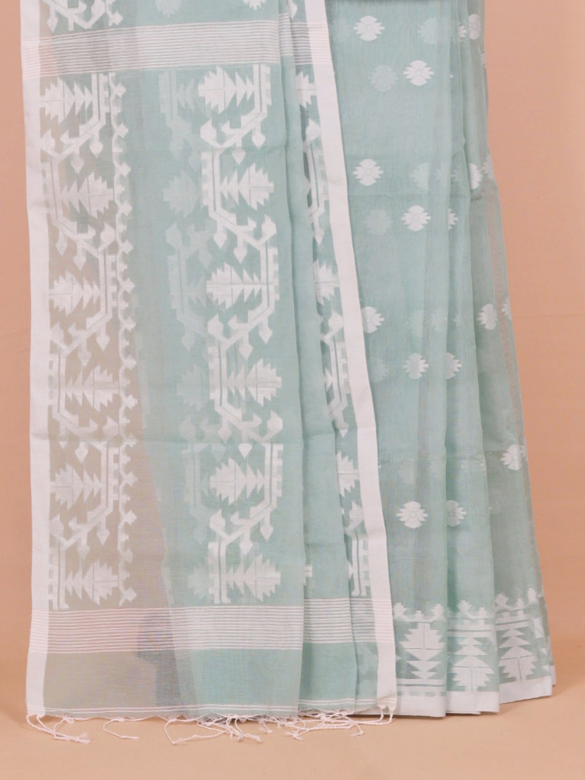 Sea Green Jamdani Cotton Saree