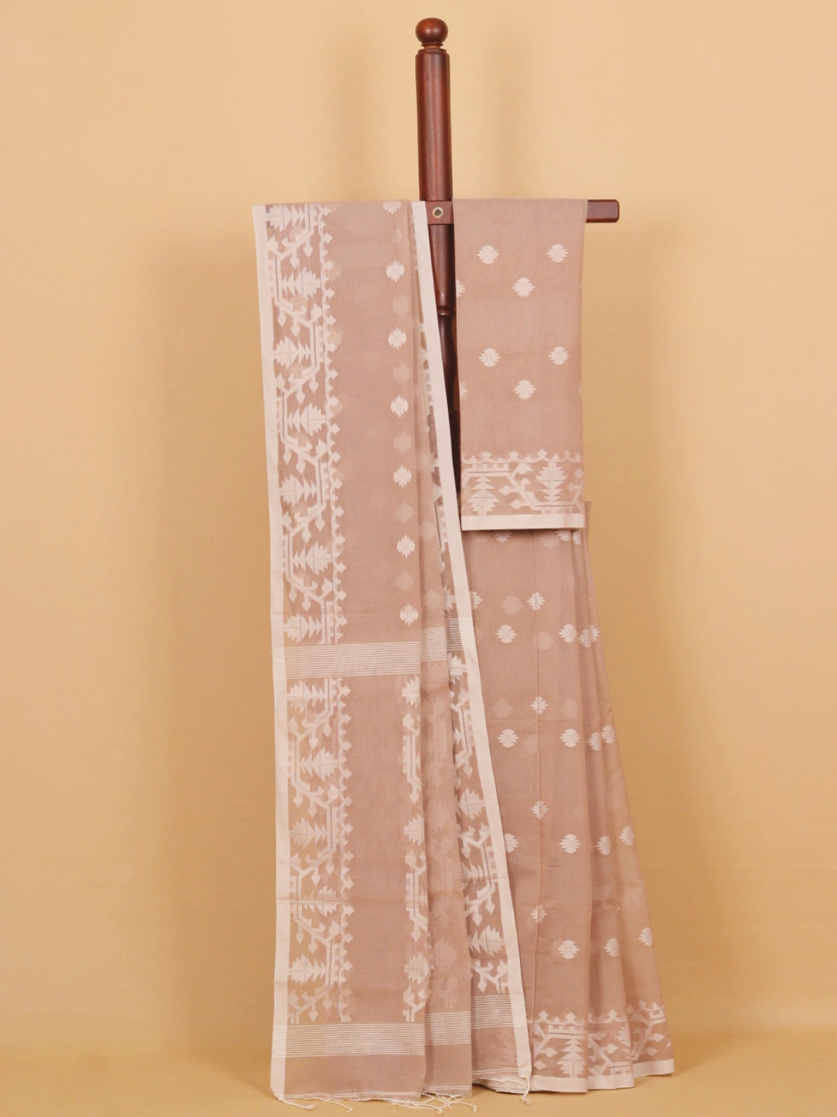 Beige Jamdani Cotton Saree