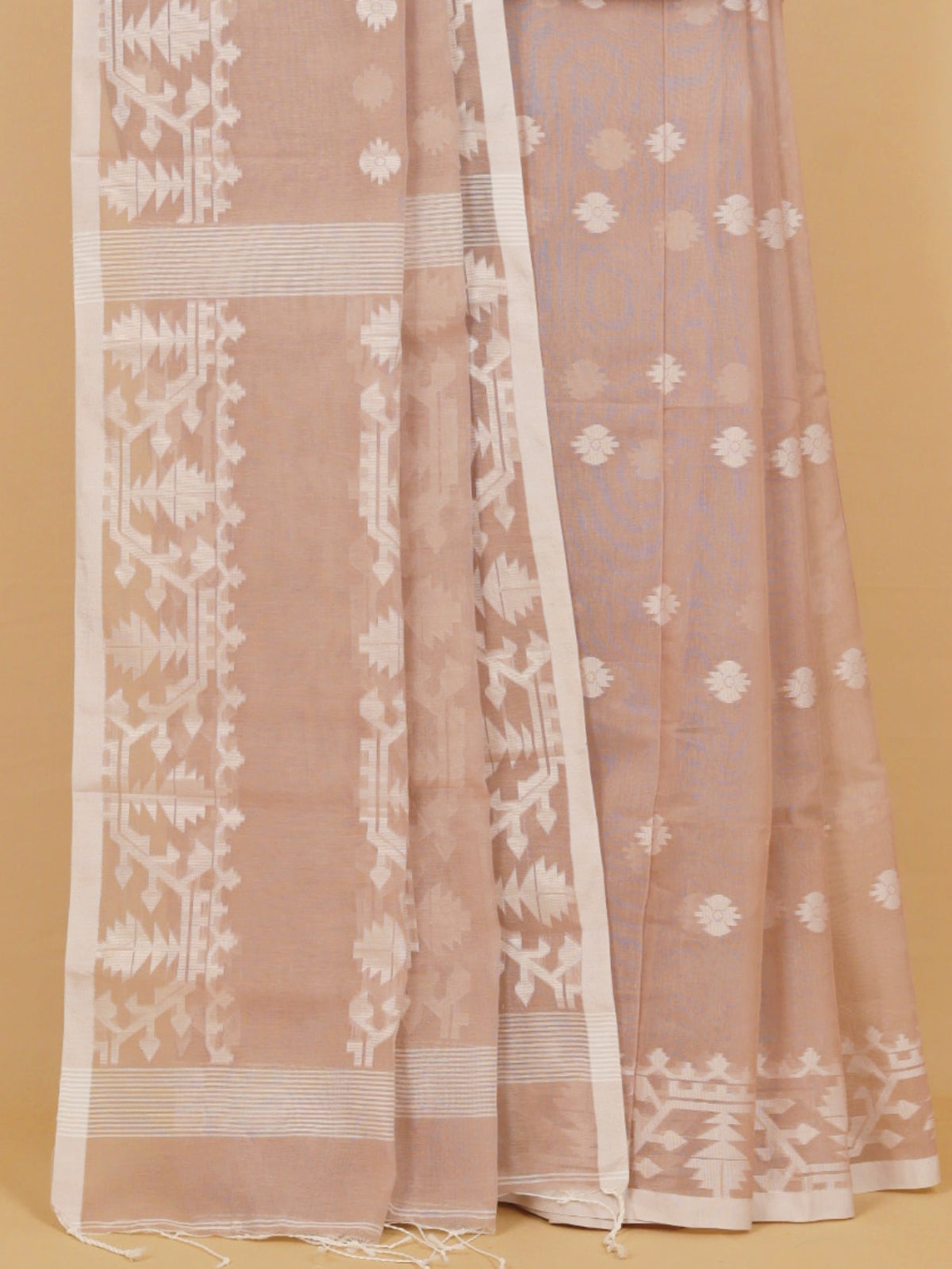 Beige Jamdani Cotton Saree