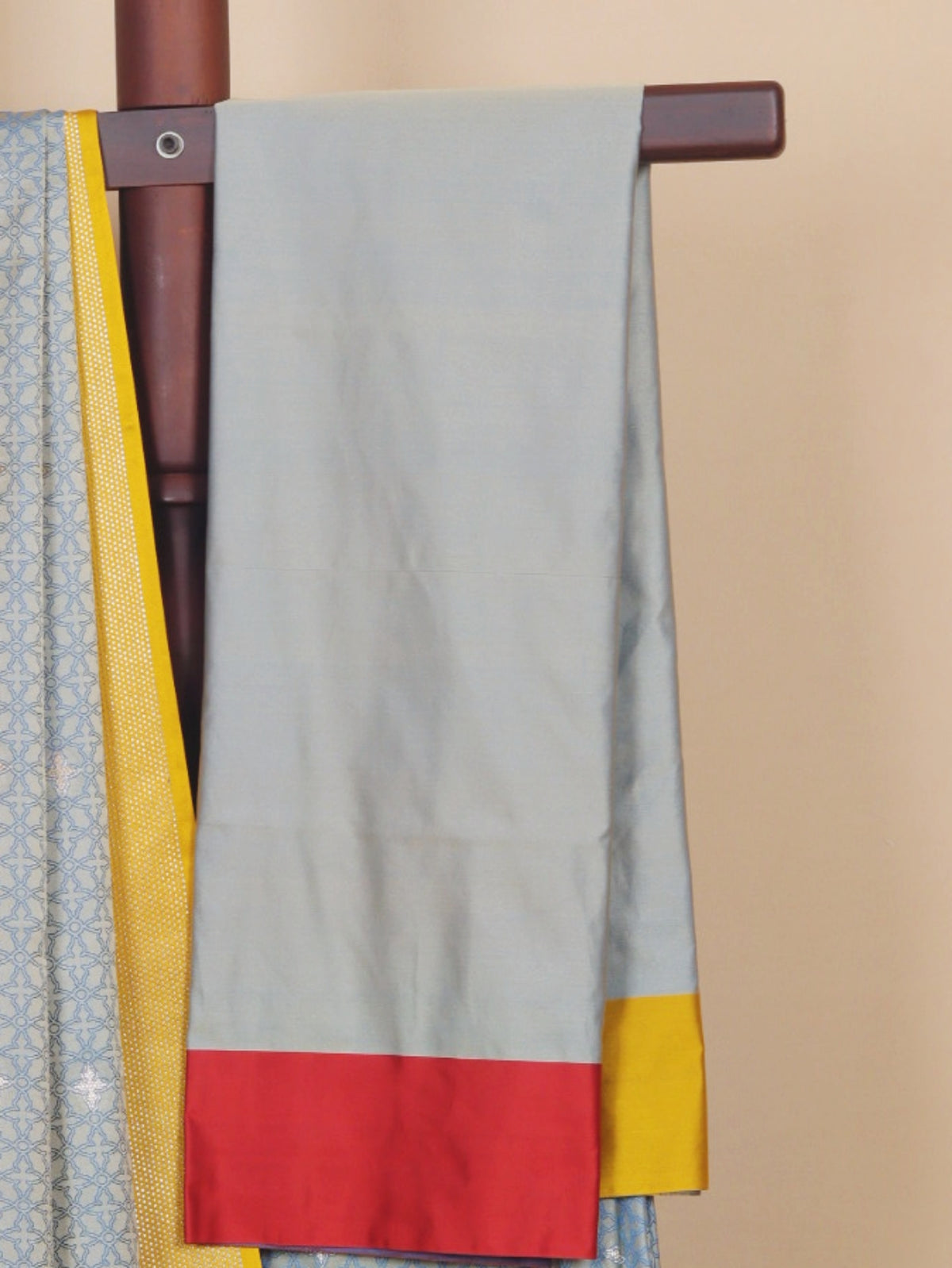 Light Blue Polka Dot Saree with Yellow and Red Woven Border Banarasi Mashru Silk Saree