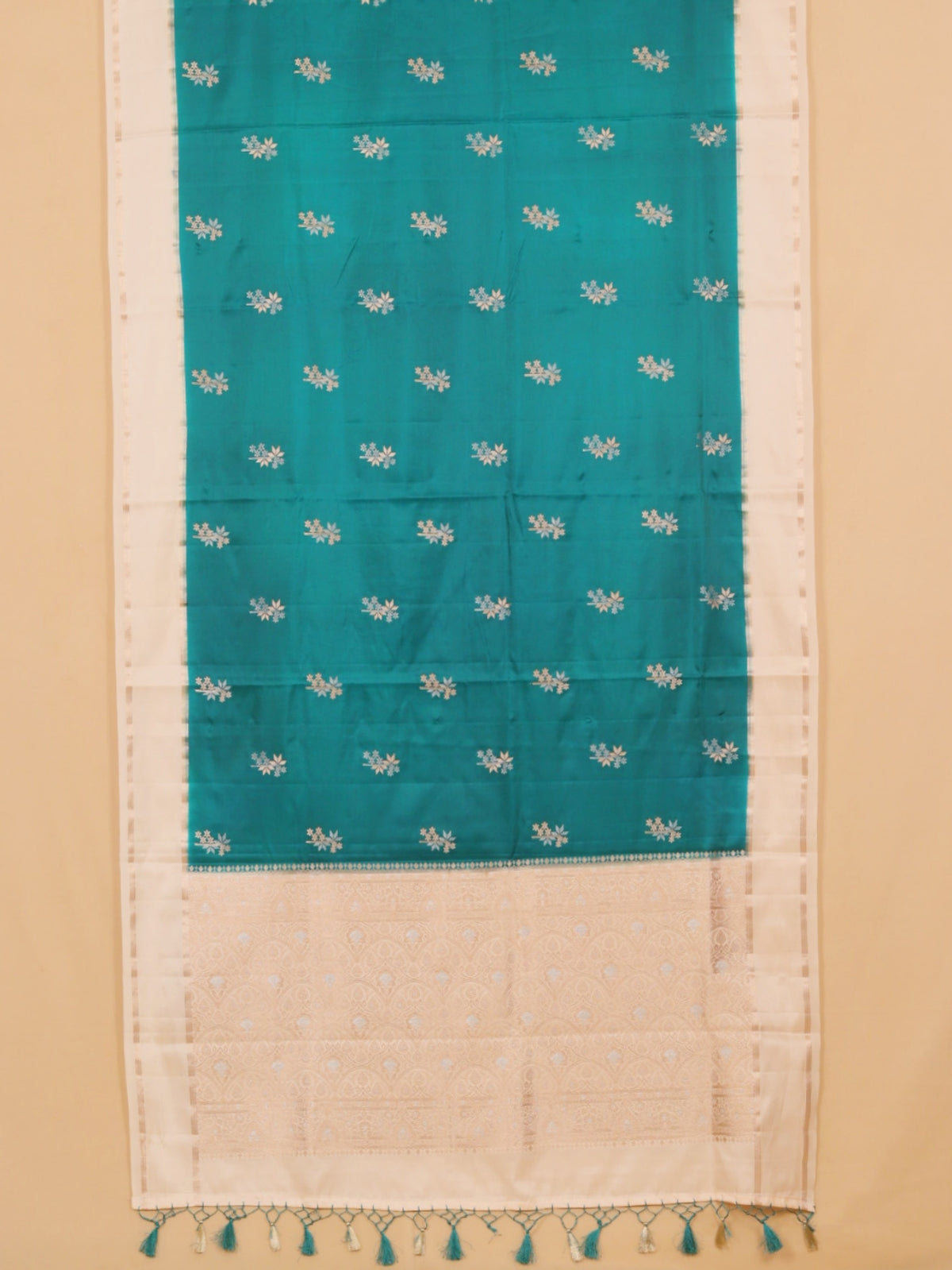 Emerald Green with Beige Blended Silk Saree