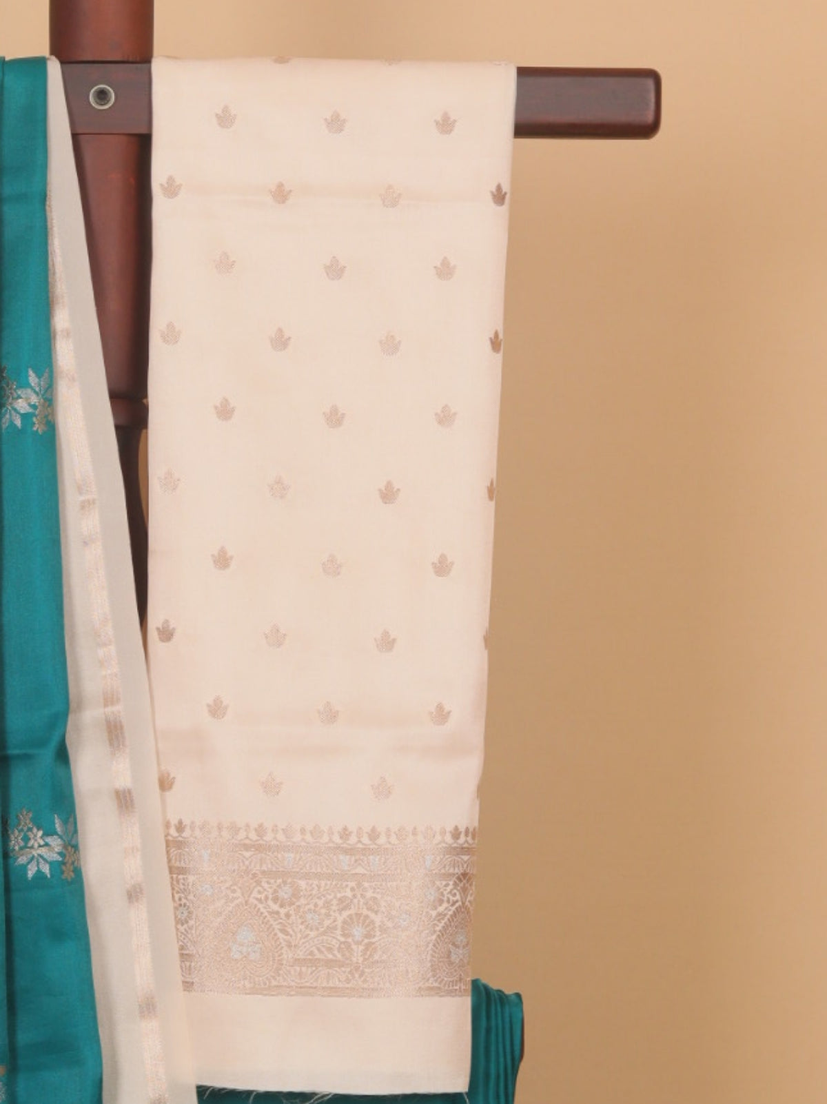 Emerald Green with Beige Blended Silk Saree