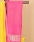 Lemon Yellow with Pink Satin Border Soft Organza Silk Saree