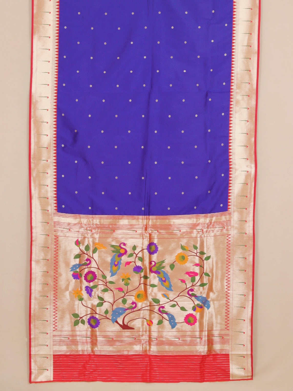 Royal Blue and Red Paithani Saree with Zari Border Blended Silk Saree