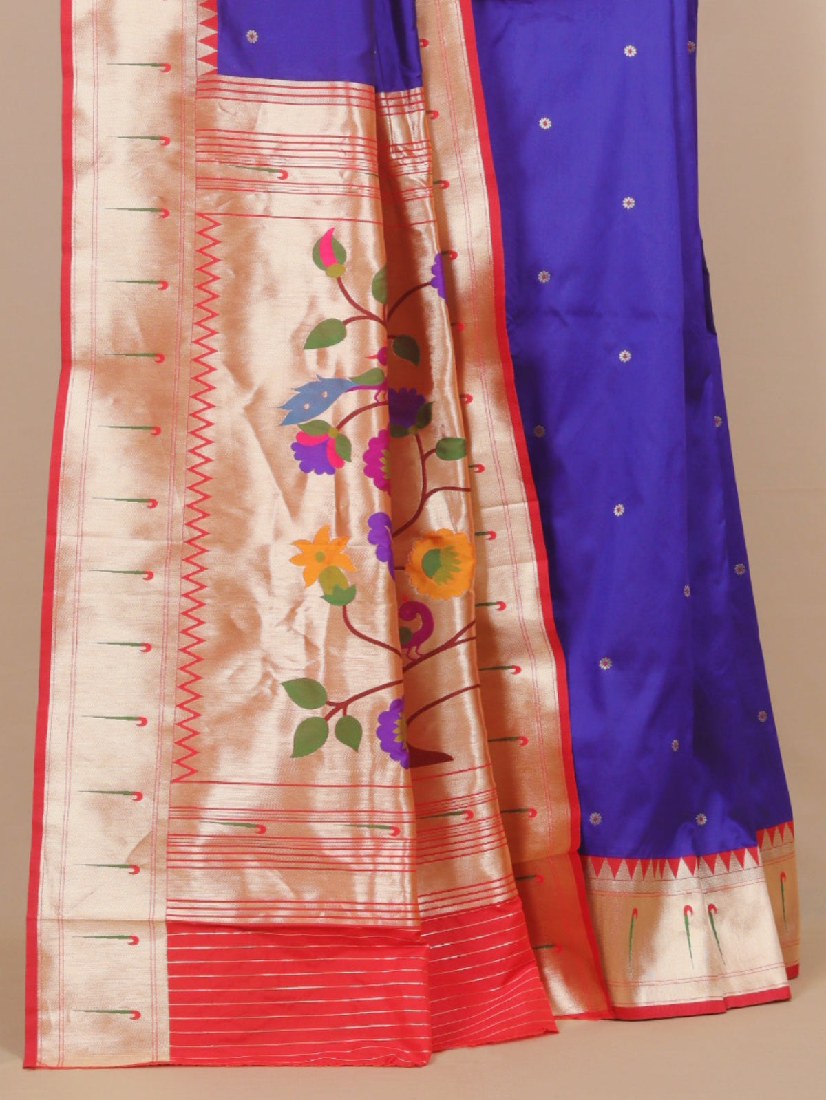 Royal Blue and Red Paithani Saree with Zari Border Blended Silk Saree