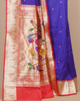 Royal Blue and Red Paithani Saree with Zari Border Blended Silk Saree