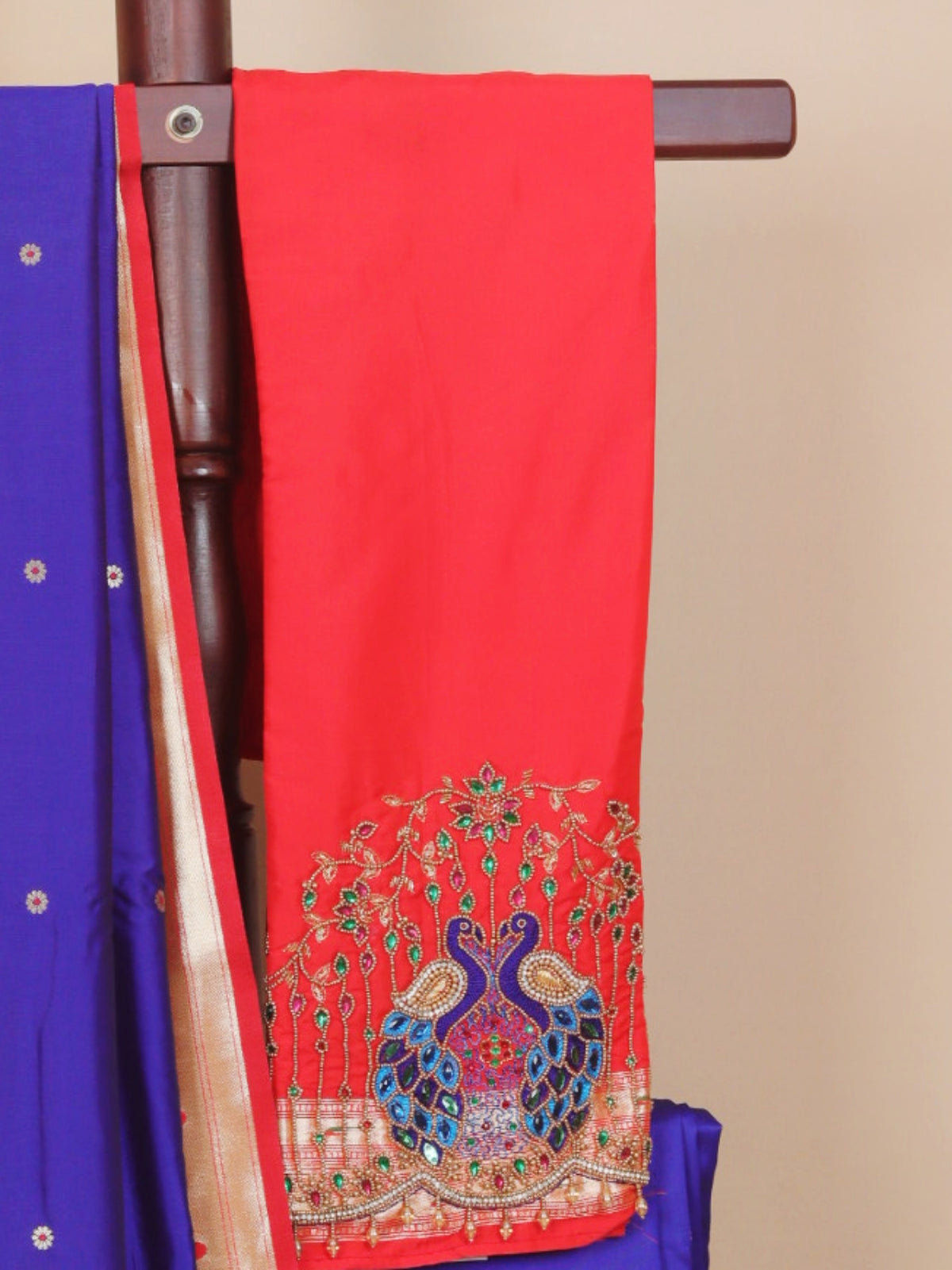 Royal Blue and Red Paithani Saree with Zari Border Blended Silk Saree