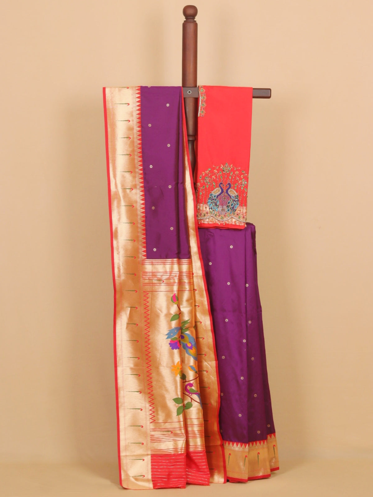 Majenta by red munia border paithani blended silk saree