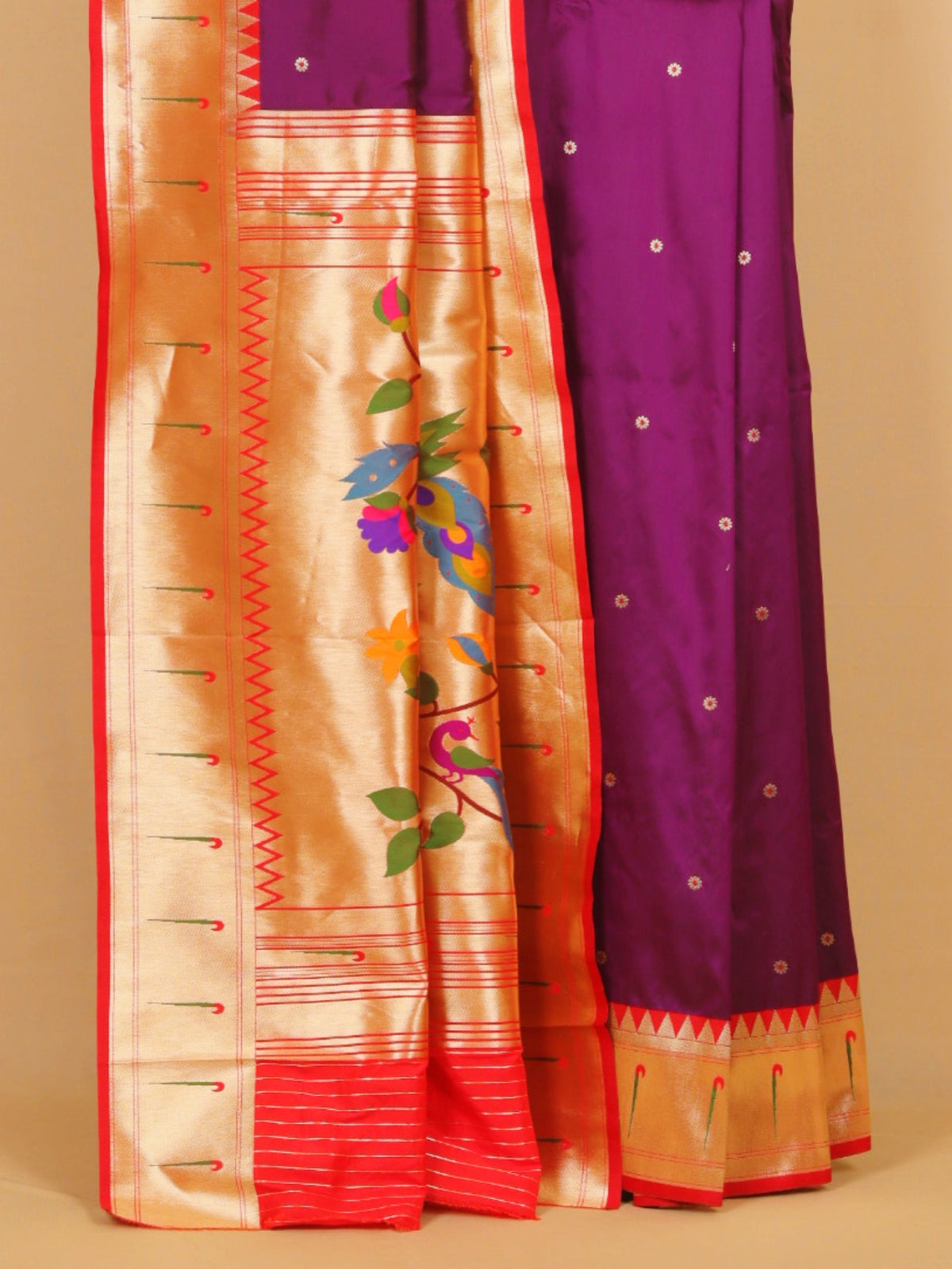 Majenta by red munia border paithani blended silk saree