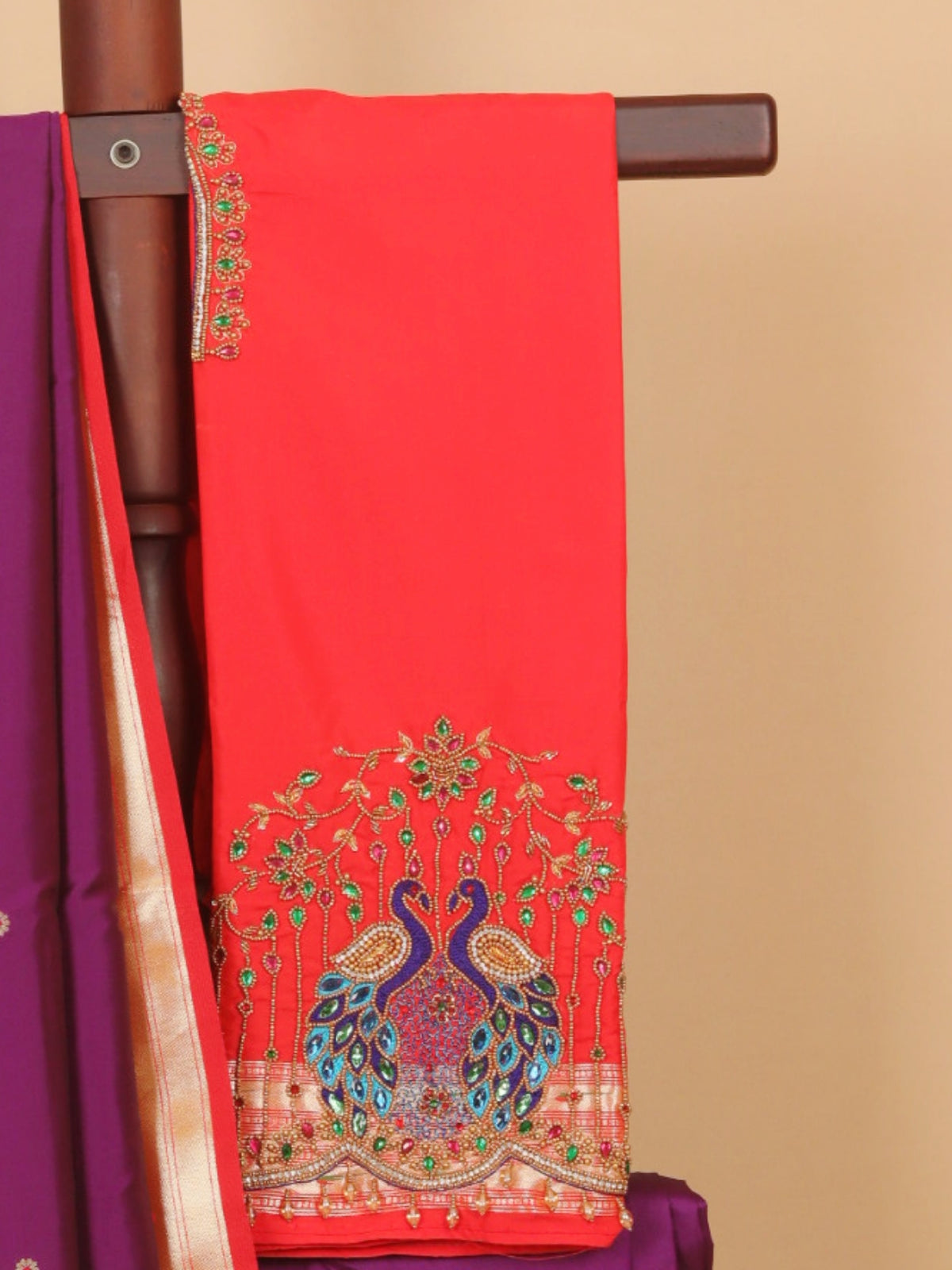 Majenta by red munia border paithani blended silk saree