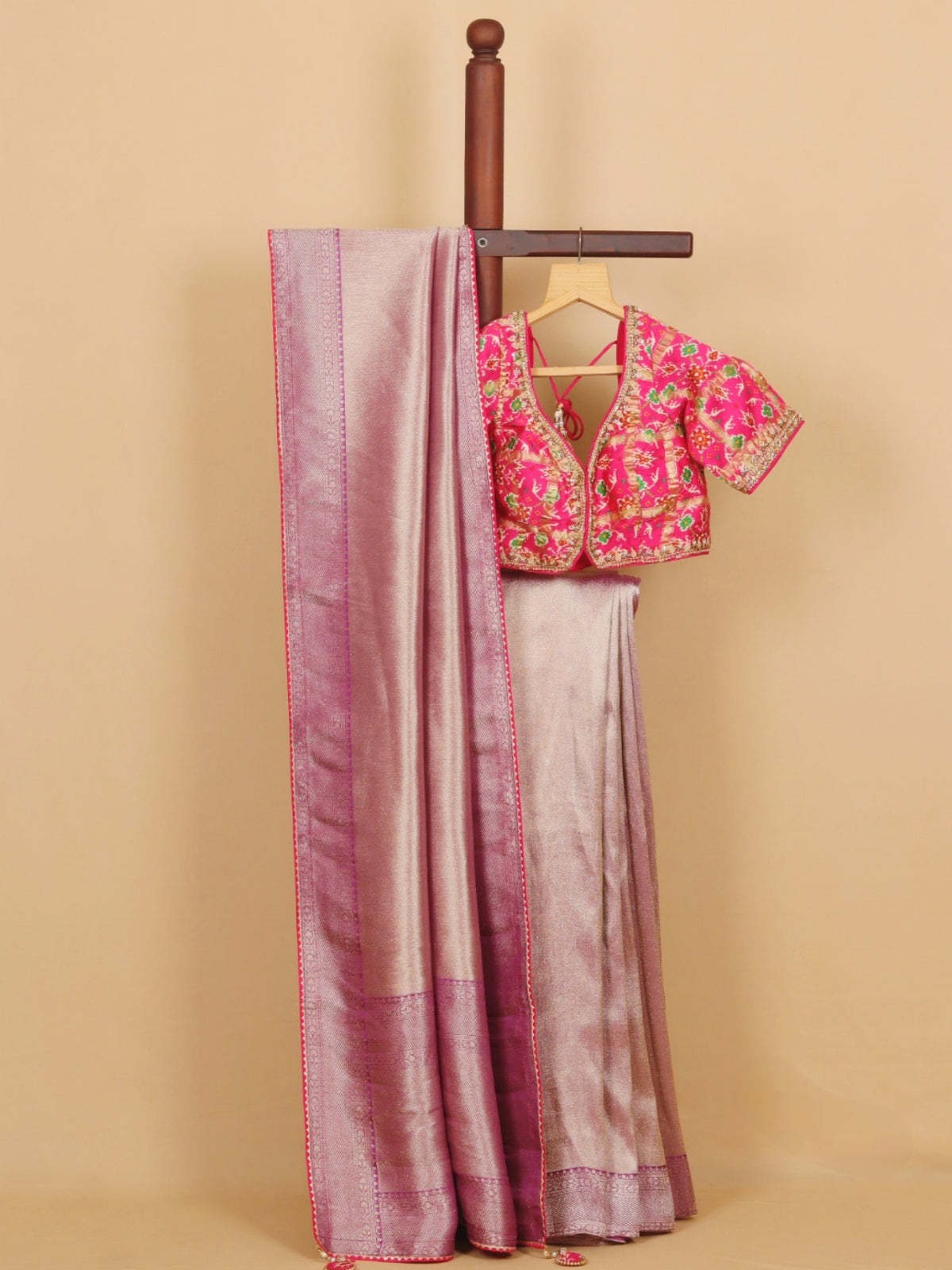 Light Purple Viscose Tissue Saree with Ready Made Blouse