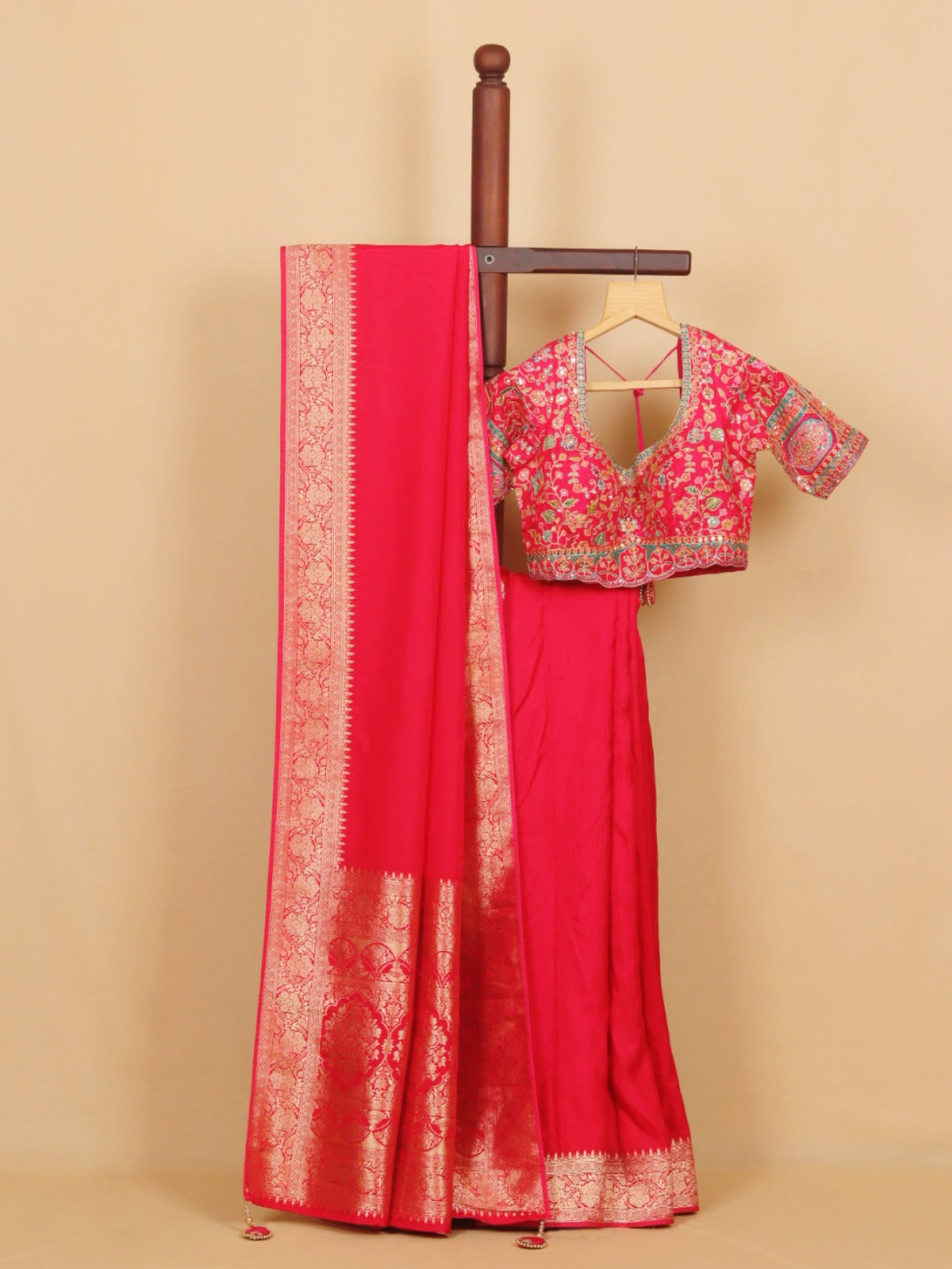 Red Viscose Saree with Embroidered Blouse