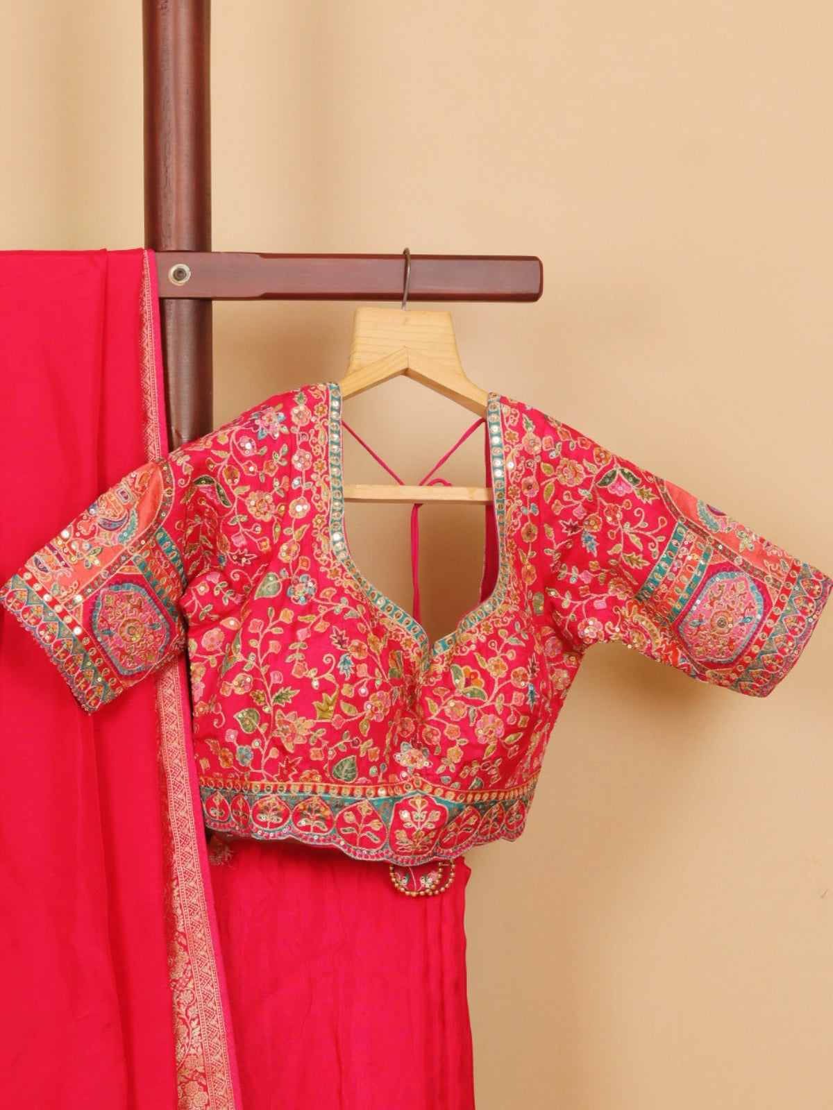 Red Viscose Saree with Embroidered Blouse