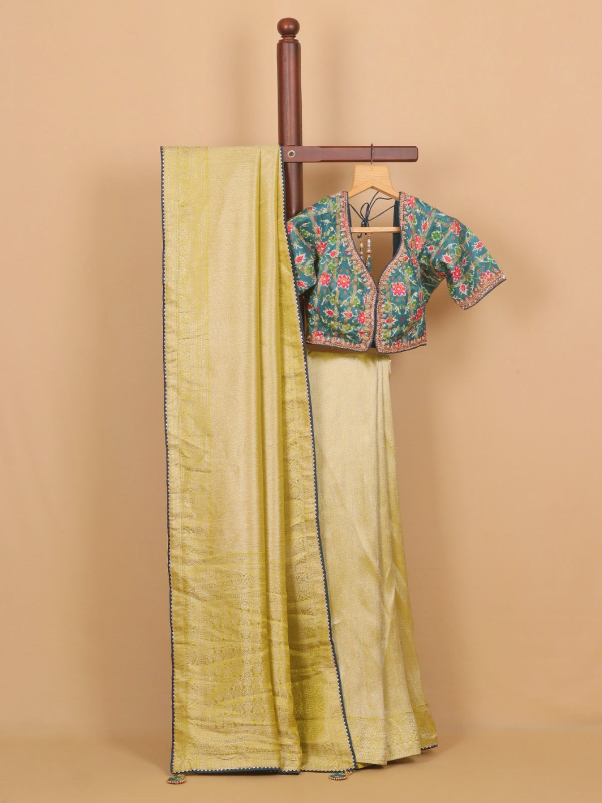 Pista Green Viscose Tissue with Ready Made Blouse