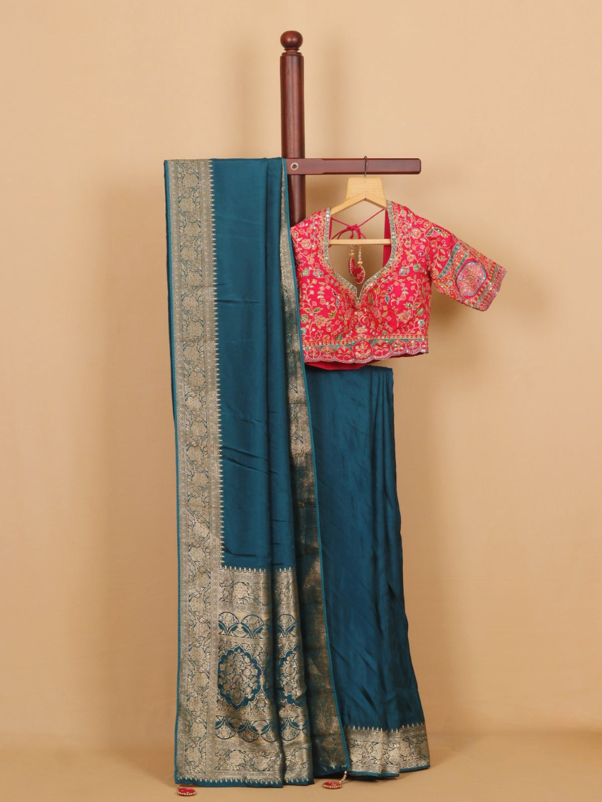 Blue Viscose Saree with Embroidered Blouse