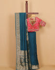 Blue Viscose Saree with Embroidered Blouse