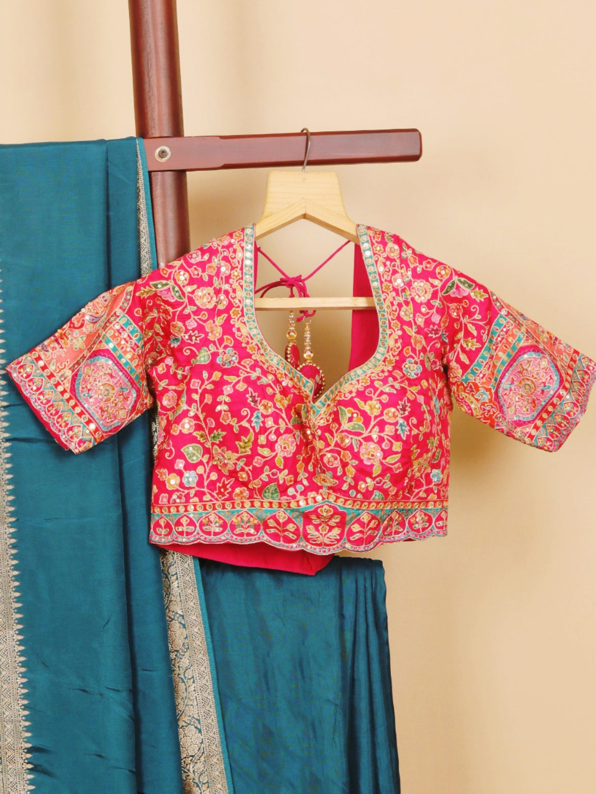 Blue Viscose Saree with Embroidered Blouse