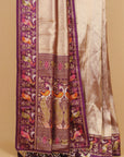 Purple and Beige Woven Peacock Border in Soft Zari Brocade Saree