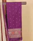 Purple and Beige Woven Peacock Border in Soft Zari Brocade Saree