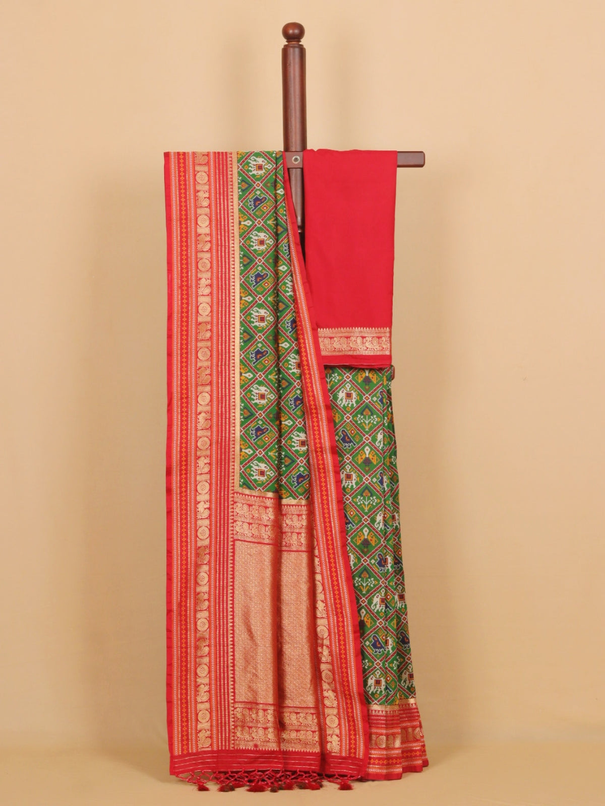 Green by red ikat blended silk patola saree