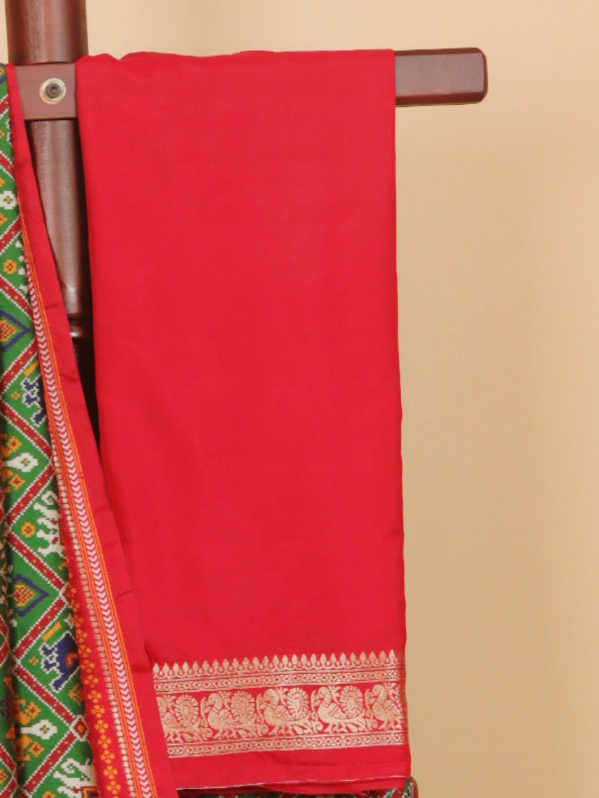 Green by red ikat blended silk patola saree
