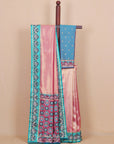Pink with Teal Patola Border Tissue Silk Saree