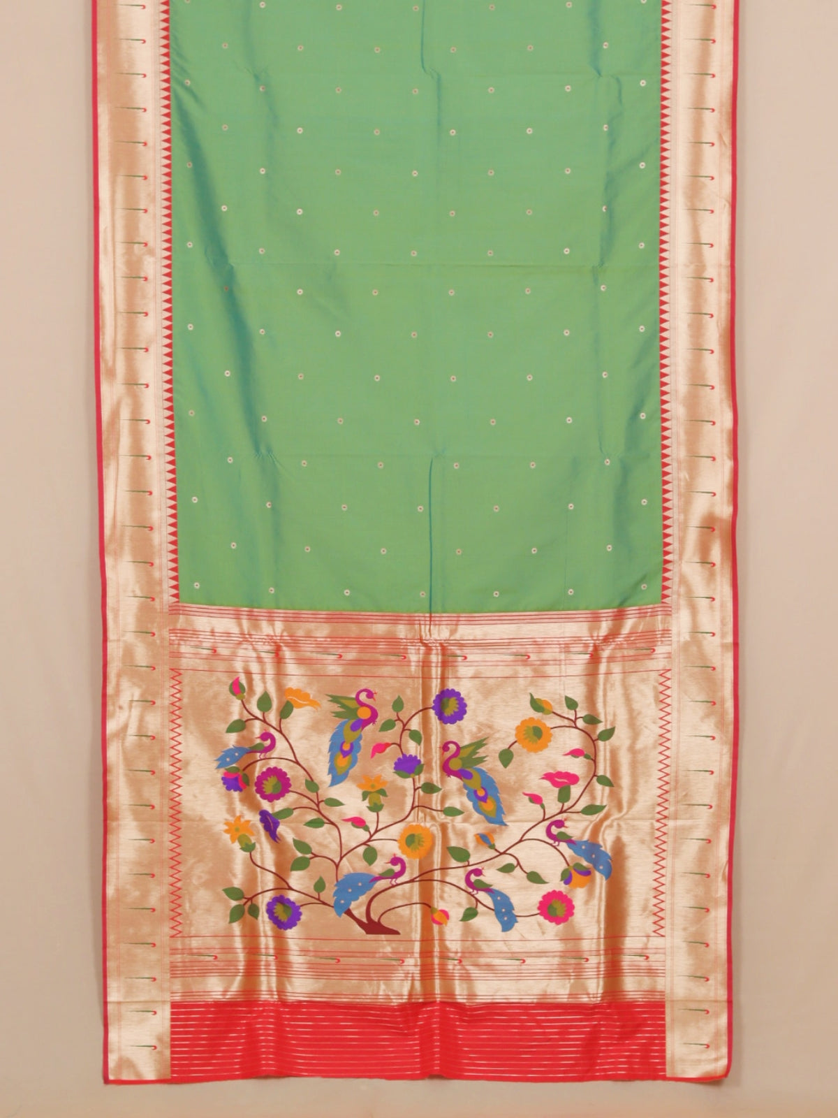Two Toned Pista Green Munia Paithani Blended Silk Saree