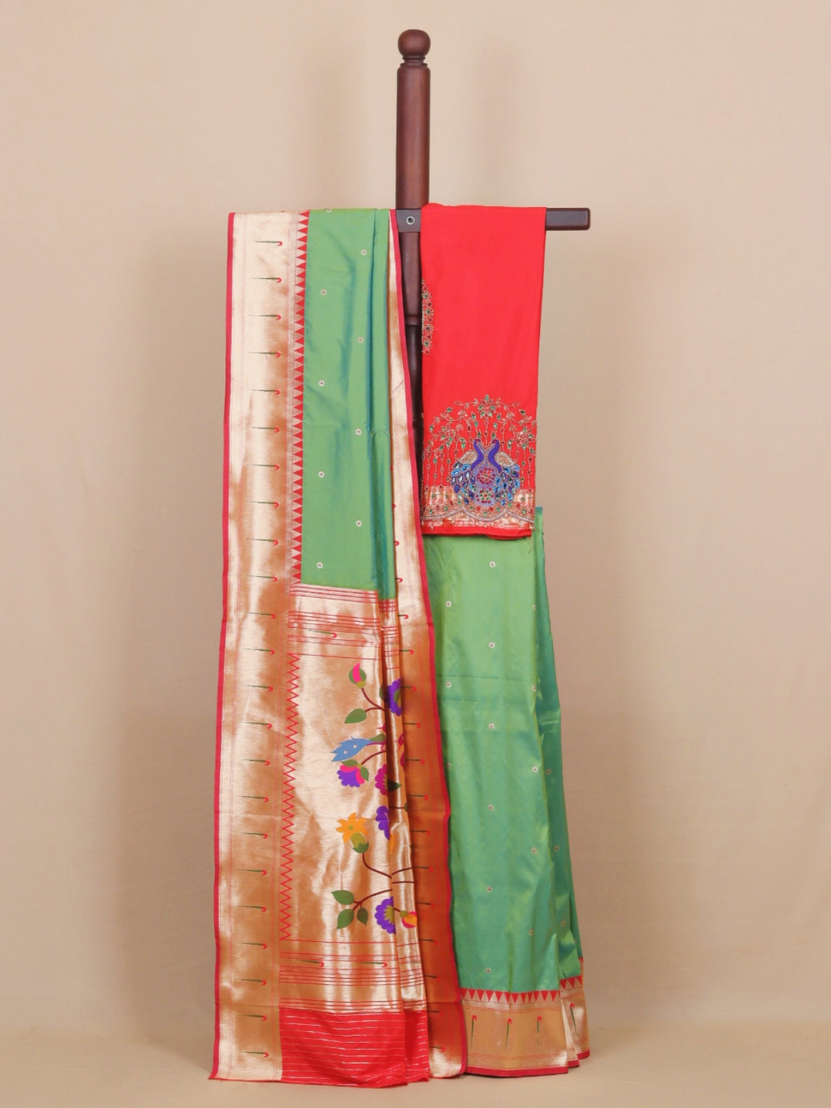 Two Toned Pista Green Munia Paithani Blended Silk Saree