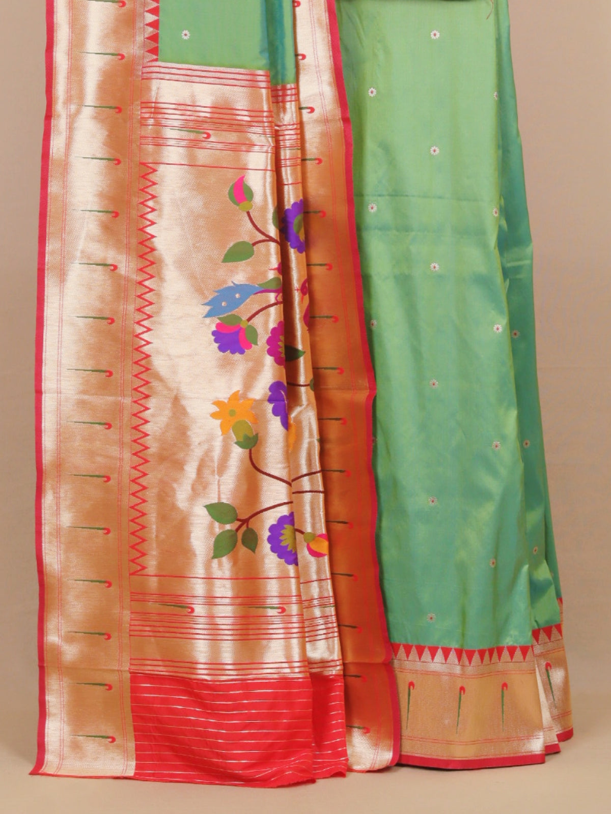 Two Toned Pista Green Munia Paithani Blended Silk Saree