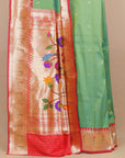 Two Toned Pista Green Munia Paithani Blended Silk Saree