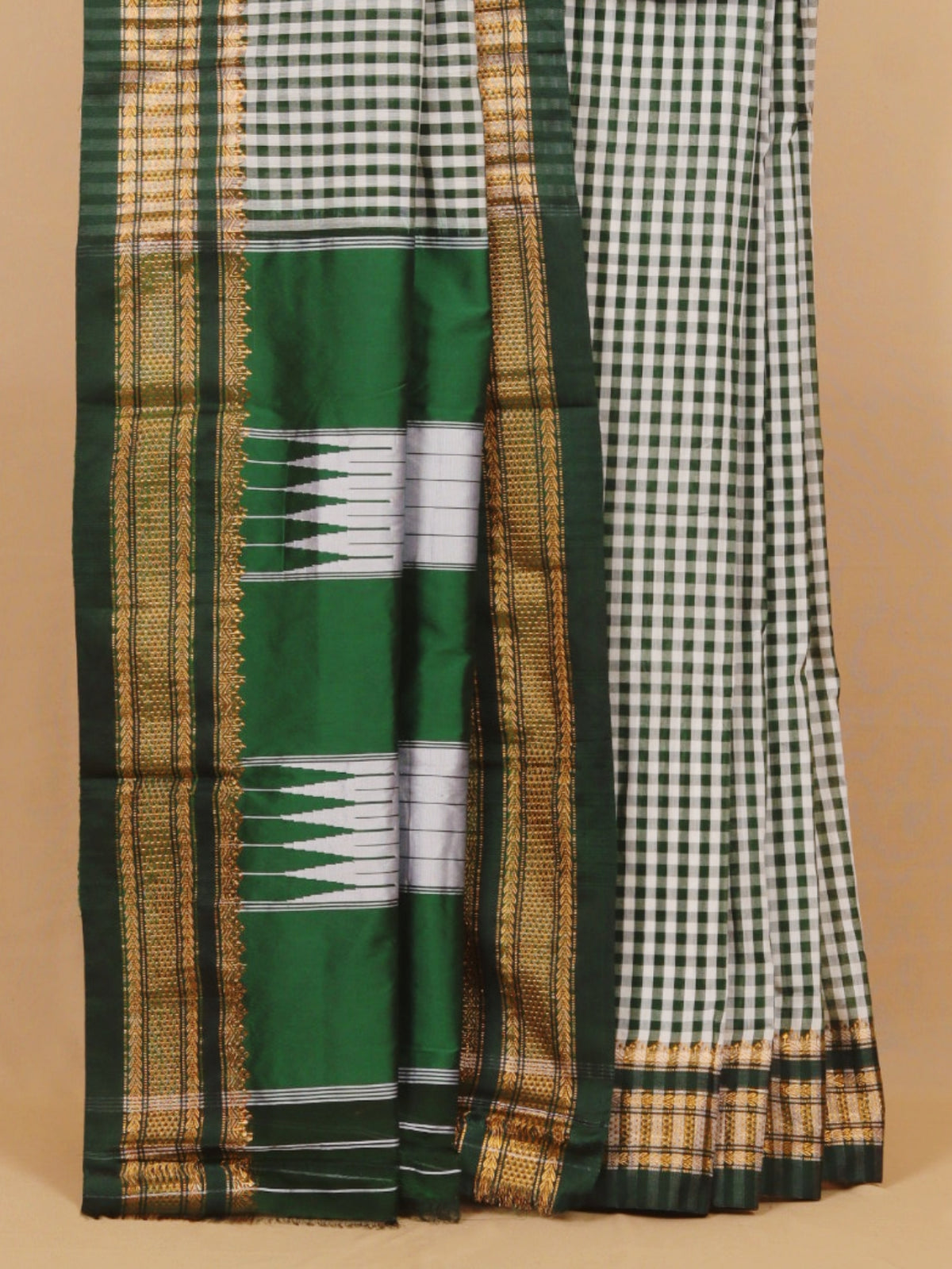 Green checks ilkal cotton saree