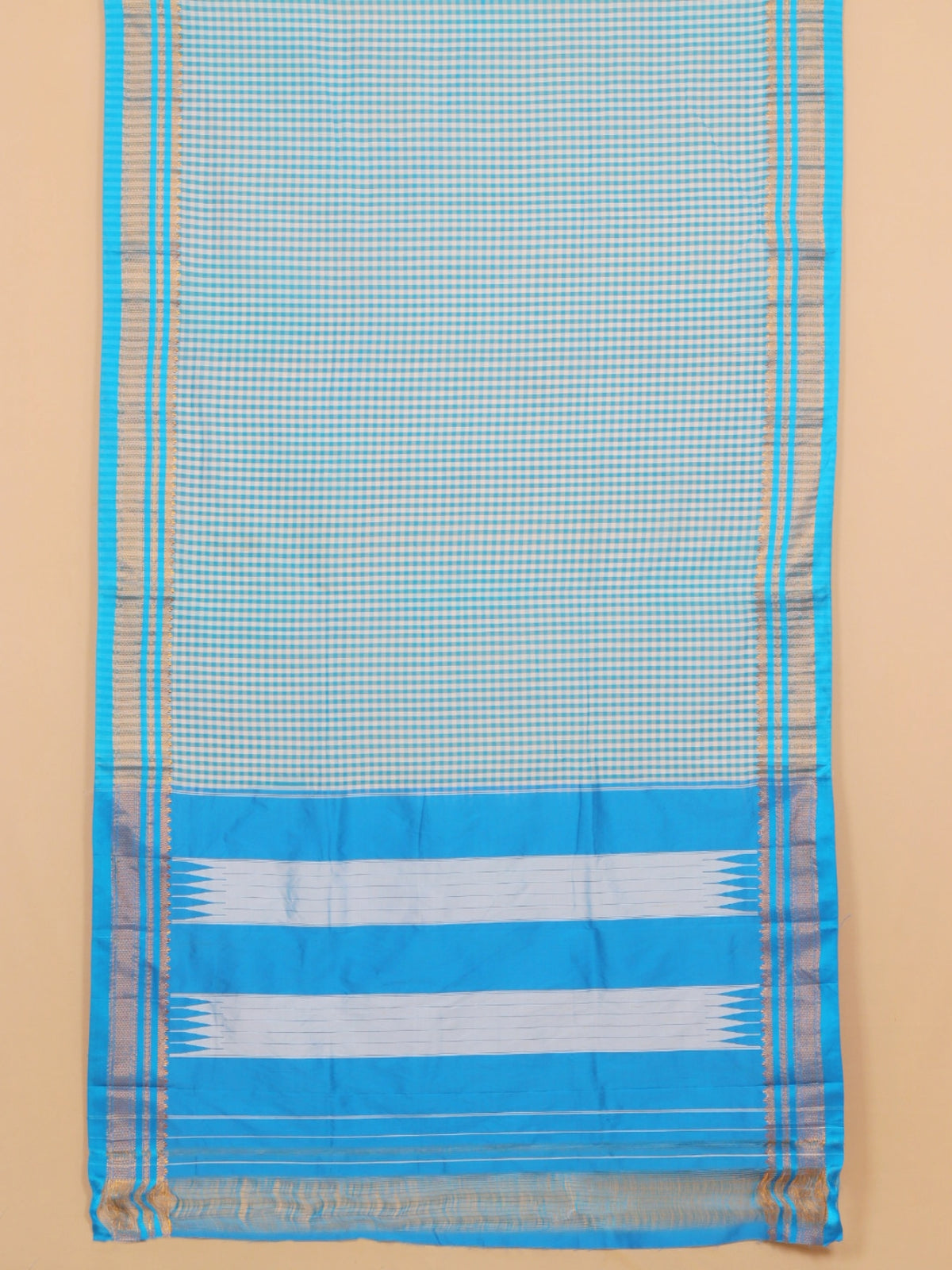 Peacock blue checks ilkal saree