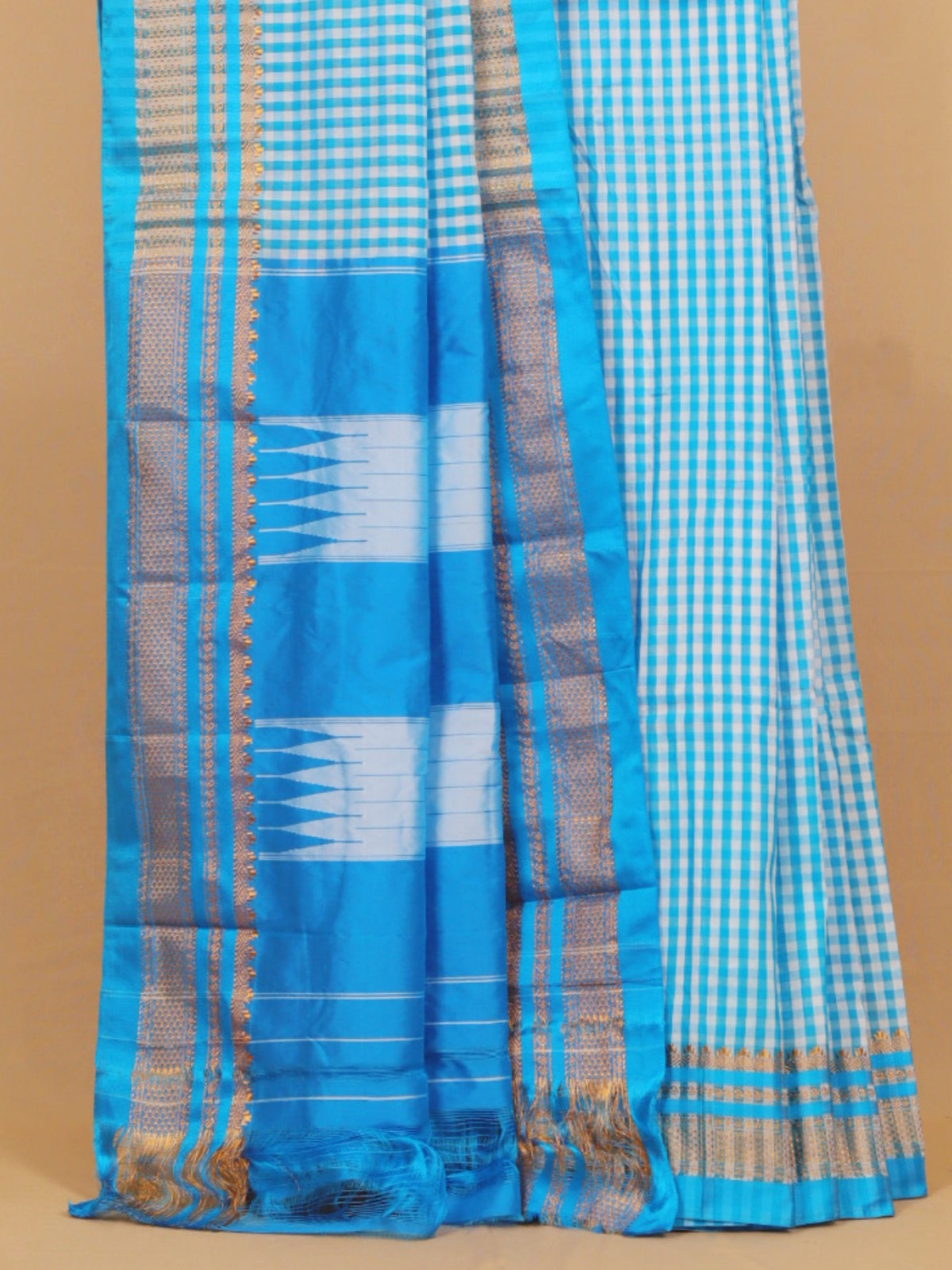 Peacock blue checks ilkal saree