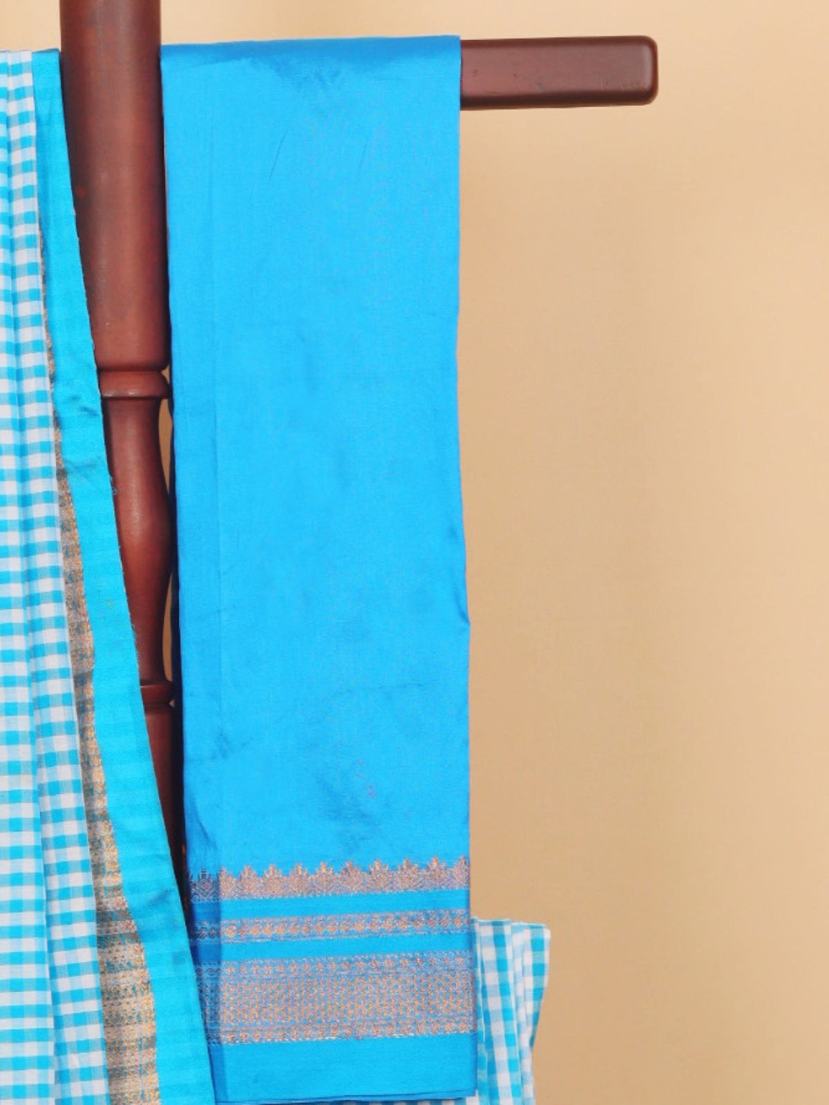 Peacock blue checks ilkal saree